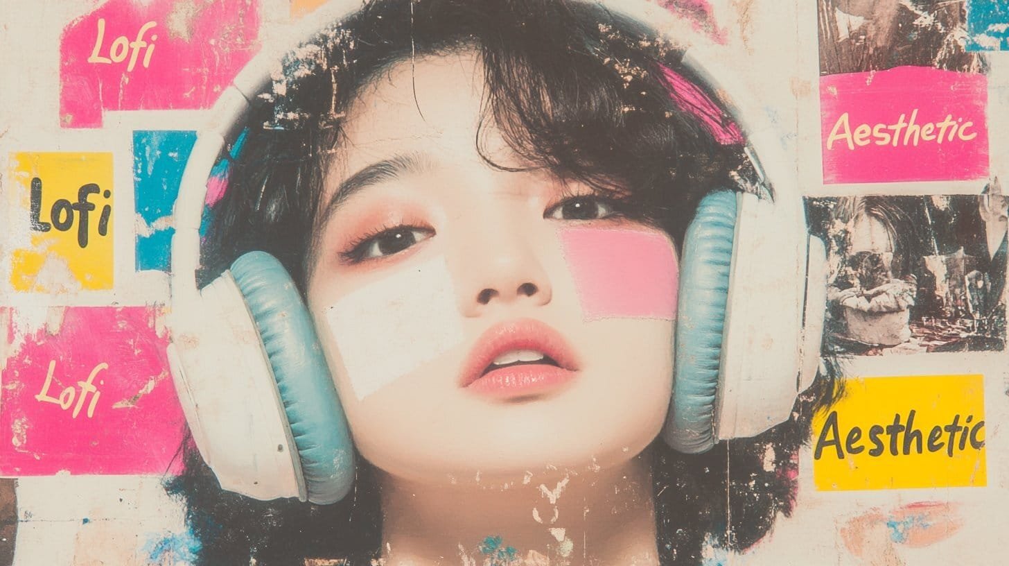 A classical baroque-style portrait of a 'Lofi Aesthetic' character with oversized headphones, enhanced by modern graffiti elements and a warm, nostalgic glow. The soft lighting and delicate brush strokes create a dreamlike atmosphere.